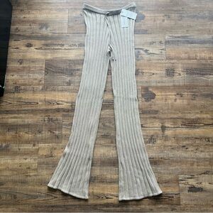 Glassons Women’s Beige Ribbed Flared Knit Pants Flowy High Waist Boho Sz XS NWT